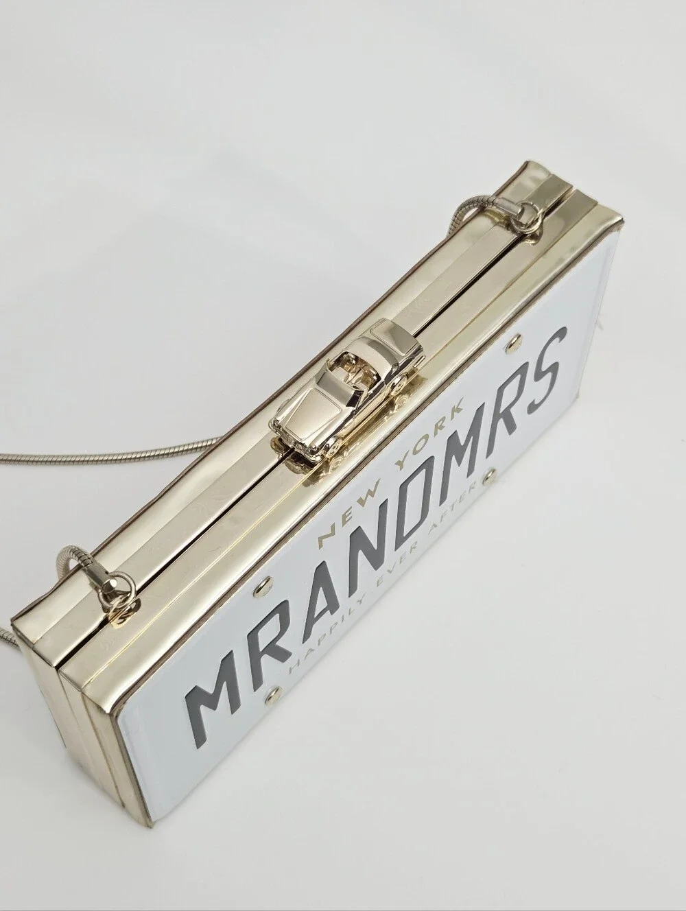 KATE SPADE WEDDING BELLES MR AND MRS LICENSE PLATE CLUTCH CROSSBODY CHAIN BAG